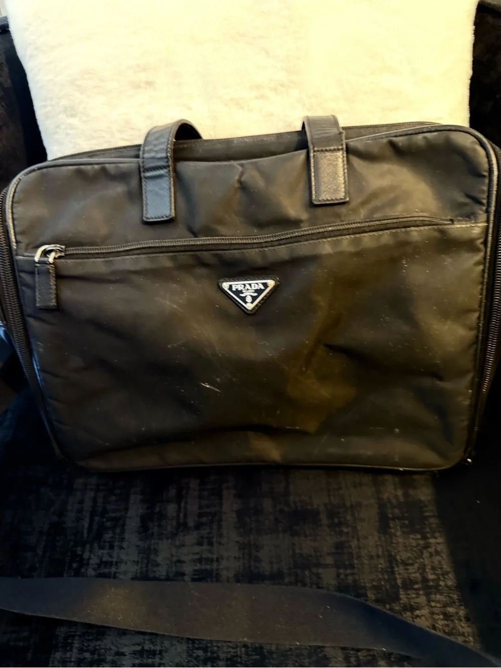 Prada Black Nylon Laptop Briefcase with Top Handles